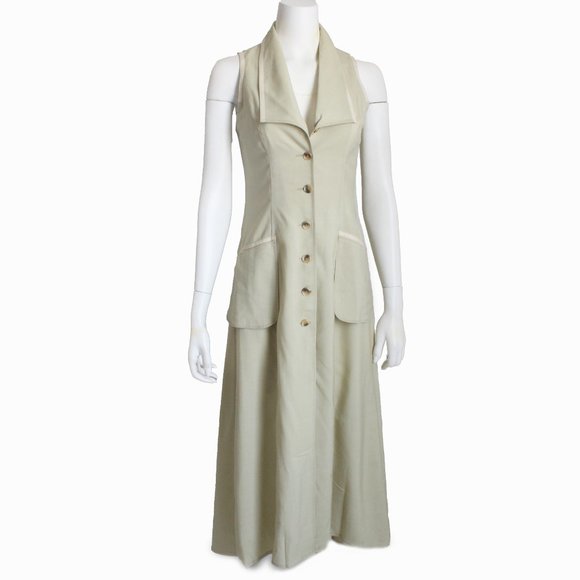 Ivoire de Laurence Paris Dress Celery Midi Sleeveless Linen France - Picture 1 of 9